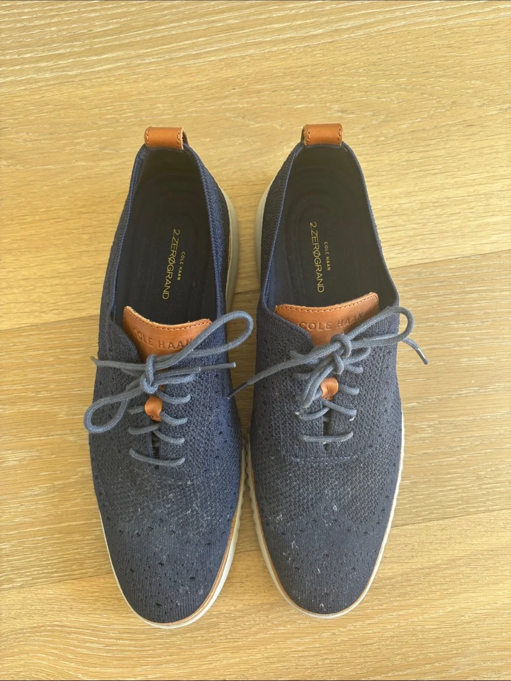 Cole Haan Navy Knit Wingtip Oxford with Tan Accents